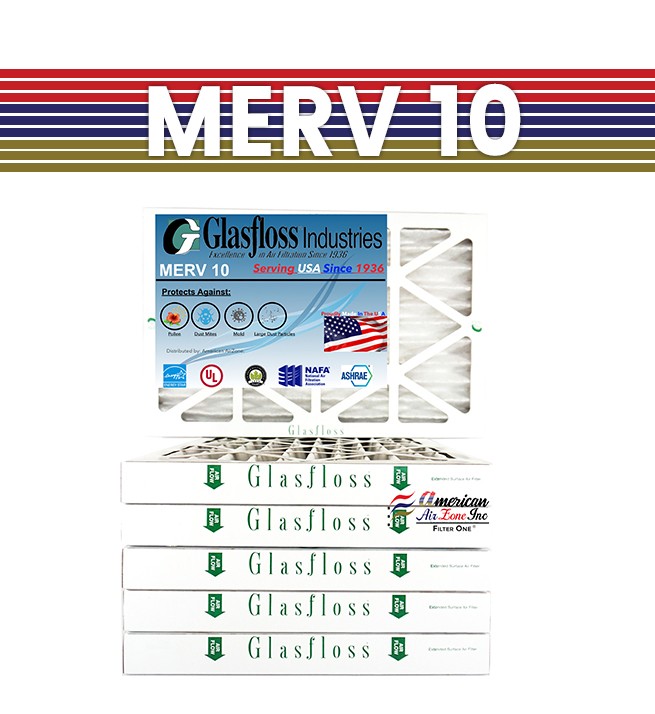 MERV 10 - - Pleated  Air Furnace Filter Made in USA Qty:6 Glasfloss 16x30x2